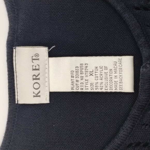 Koret vintage navy blue button down sweater with floral embroidered accent - Picture 6 of 11